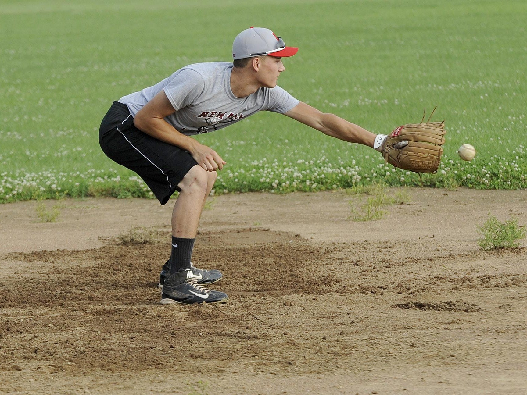 Shortstop Tyler Osborne practices with Utica Post 92 on Wednesday at Newark High School.