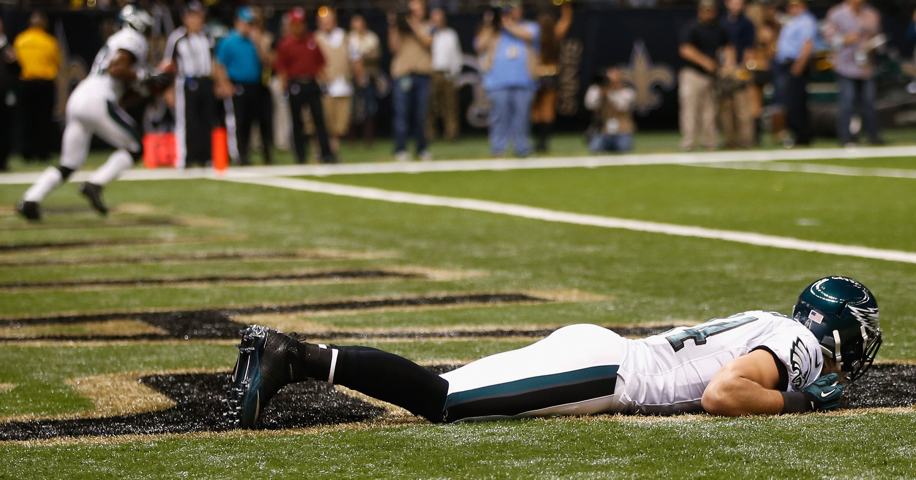 Riley Cooper hid in the end zone on a trick play kick return