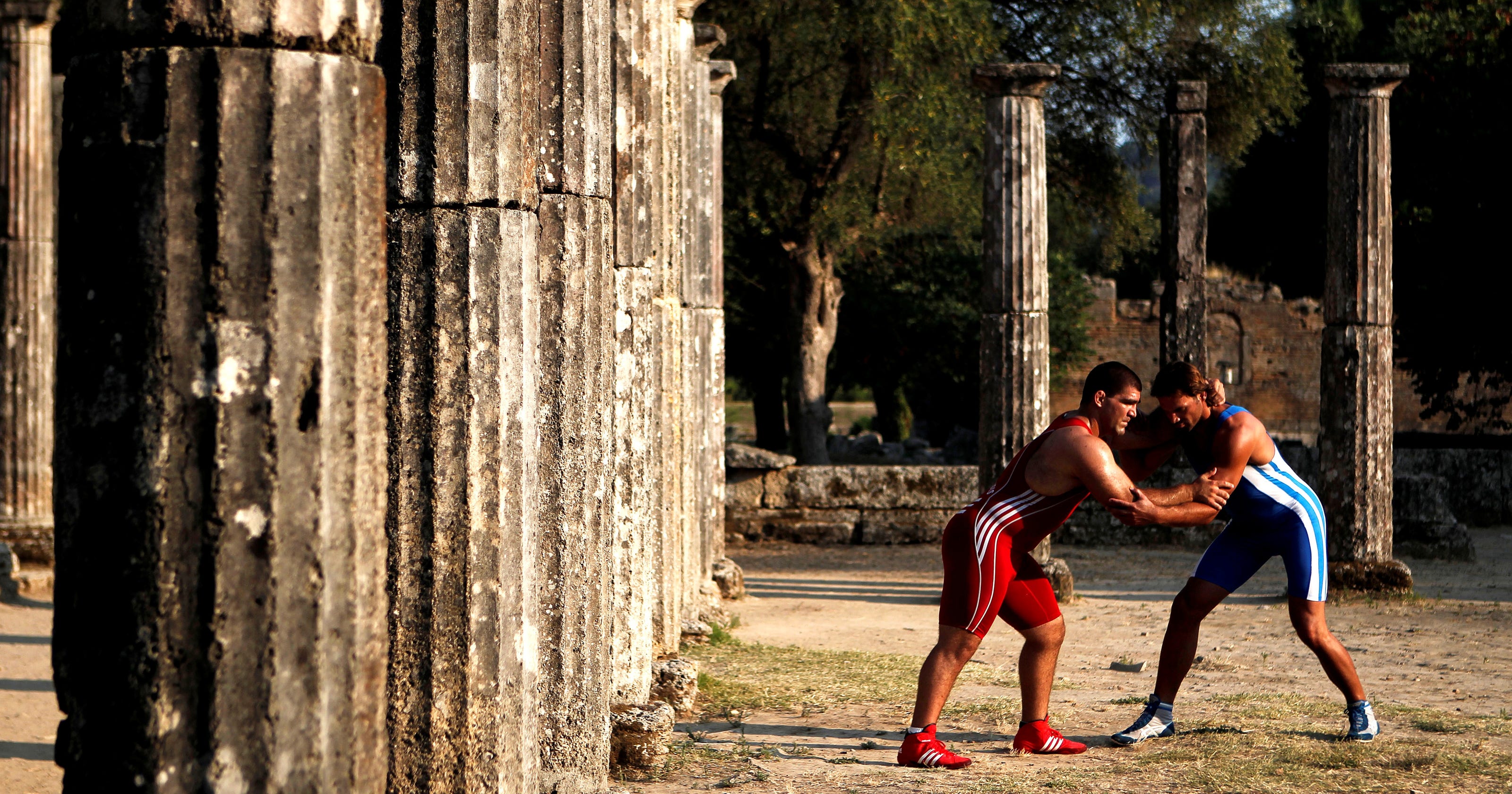 Wrestlers at Ancient Olympia thinking of sport's future