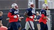 New England Patriots players practice for the NFL Super