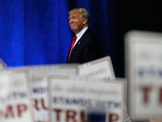 Trump arrives at a campaign rally in Bethpage, N.Y.,