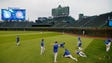 Game 2 in Chicago: The Dodgers warm up before playing.