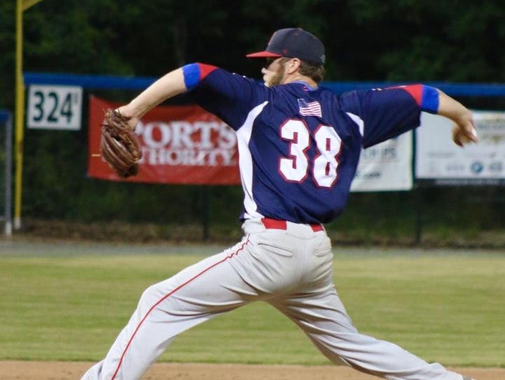 Delta alum Austin Conway throws for Bourne in the Cape Cod League.