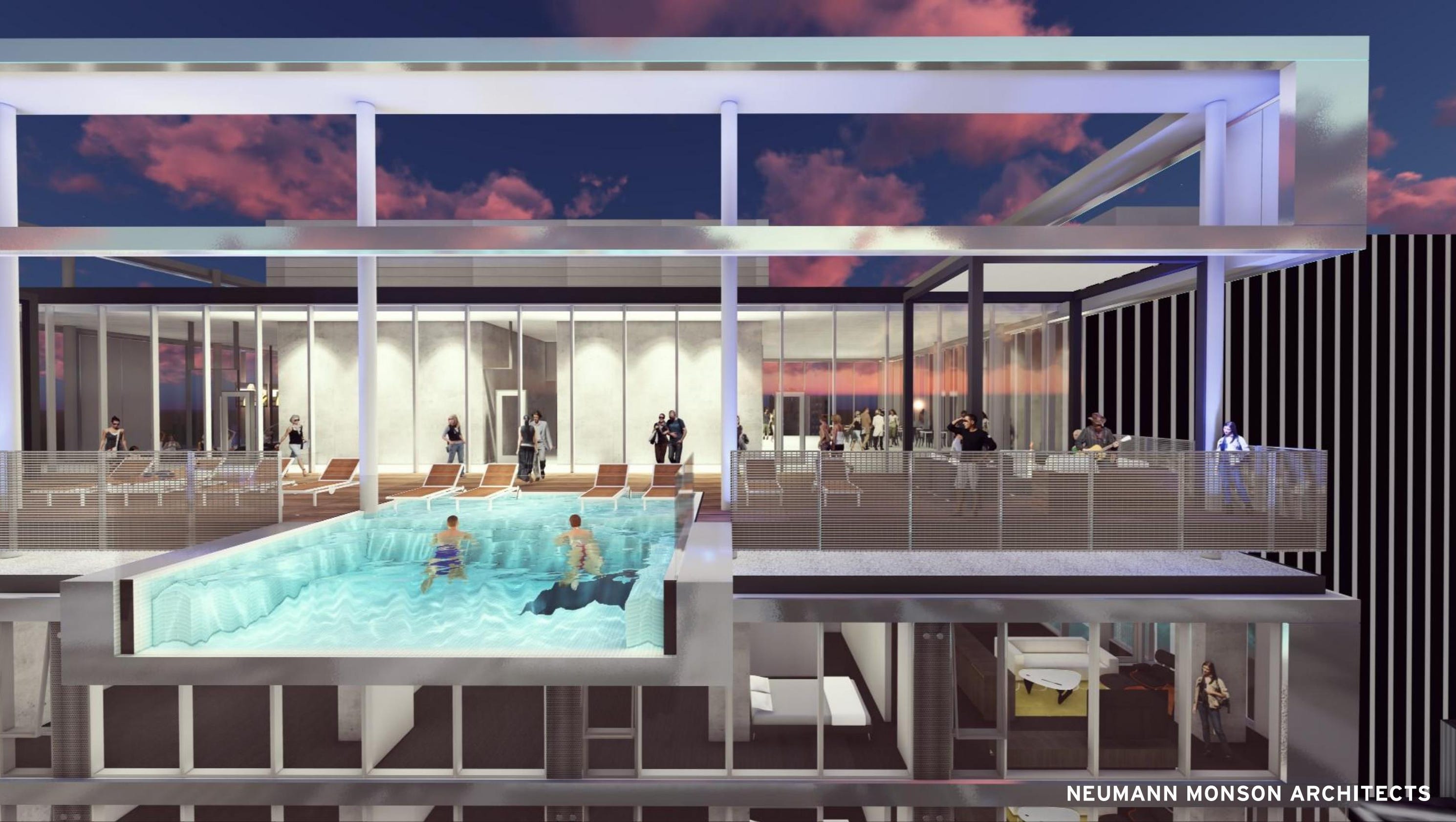 Hanging rooftop pool will let swimmers see 26 stories down3200 x 1680