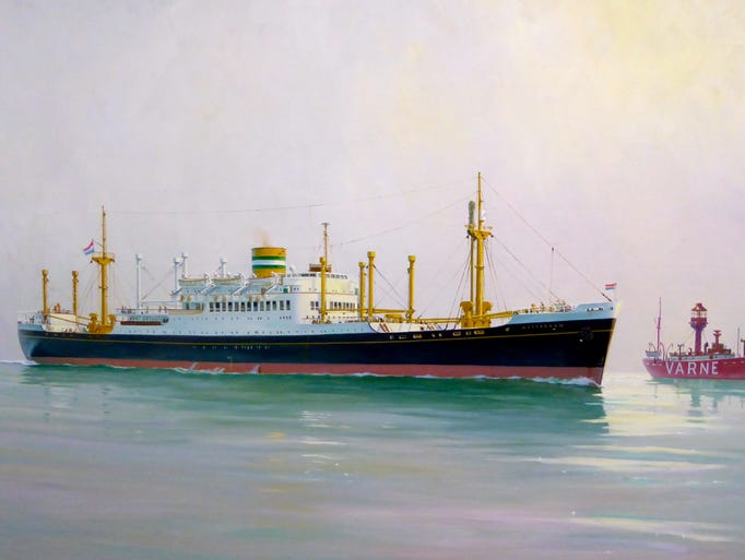 A combination passenger ship and cargo liner, the first