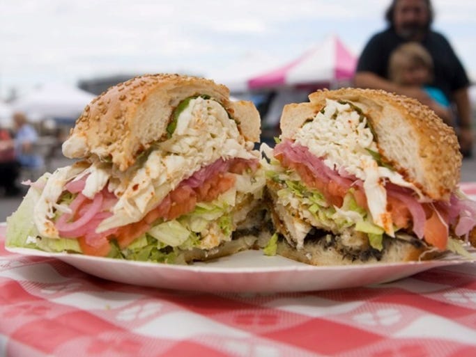 And larger servings like this sandwich with fresh toppings. Eat with a view of New York City across the water.