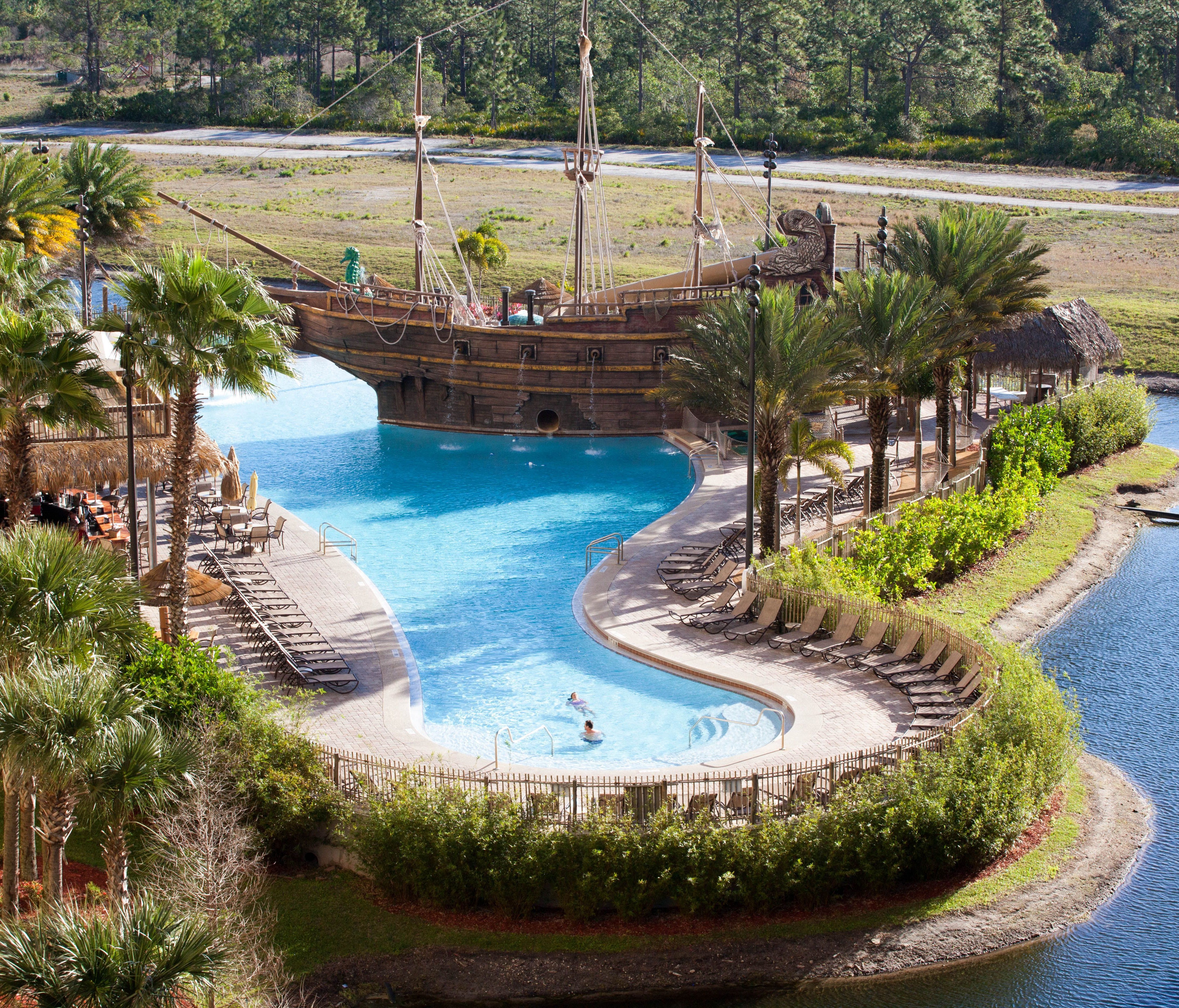 Lake Buena Vista Resort Village & Spa: Why stop the fun-in-the-sun after you've walked out of the theme park gates? Located 1 mile from Disney, this kid-friendly resort is home to a rambunctious pirate-themed pool. It's certainly on the smaller side 