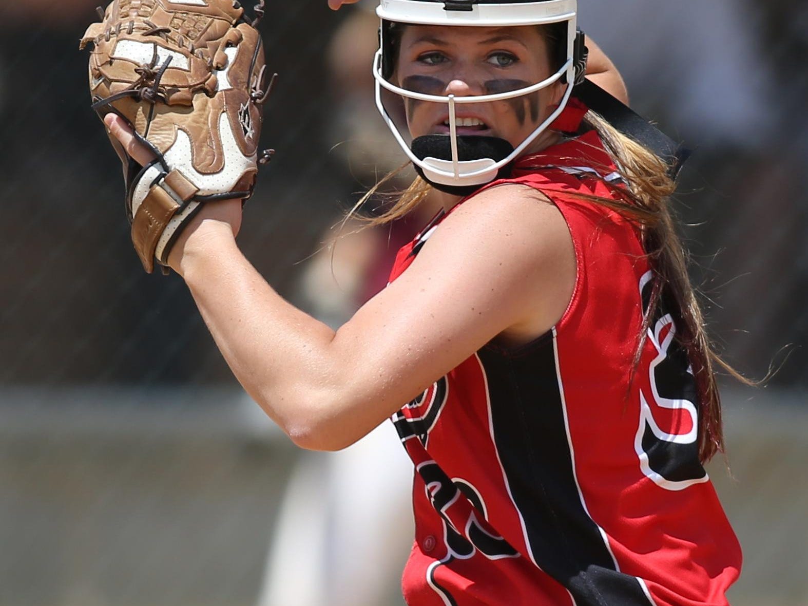 WILLIAM BRETZGER PHOTO Laurel’s Regan Green throws to first to record an out on a bunt attempt in the sixth inning of Laurel's 3-0 win against Caravel in the final of the DIAA state high school tournament on May 31, 2014 at Polytech High School. Laurelâ??s Regan Green throws to first base. William Bretzger Photo/The News Journal Laurel's Regan Green throws to first to record an out on a bunt attempt in the sixth inning of Laurel's 3-0 win against Caravel in the final of the DIAA state high school tournament, Saturday, May 31, 2014 at Polytech High School.