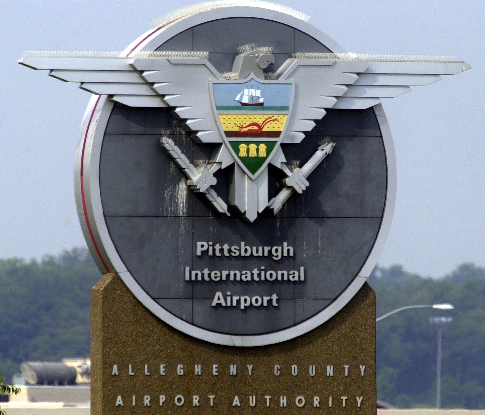 A sign for Pittsburgh International Airport is seen near an entrance to the airport on July 29, 2004.