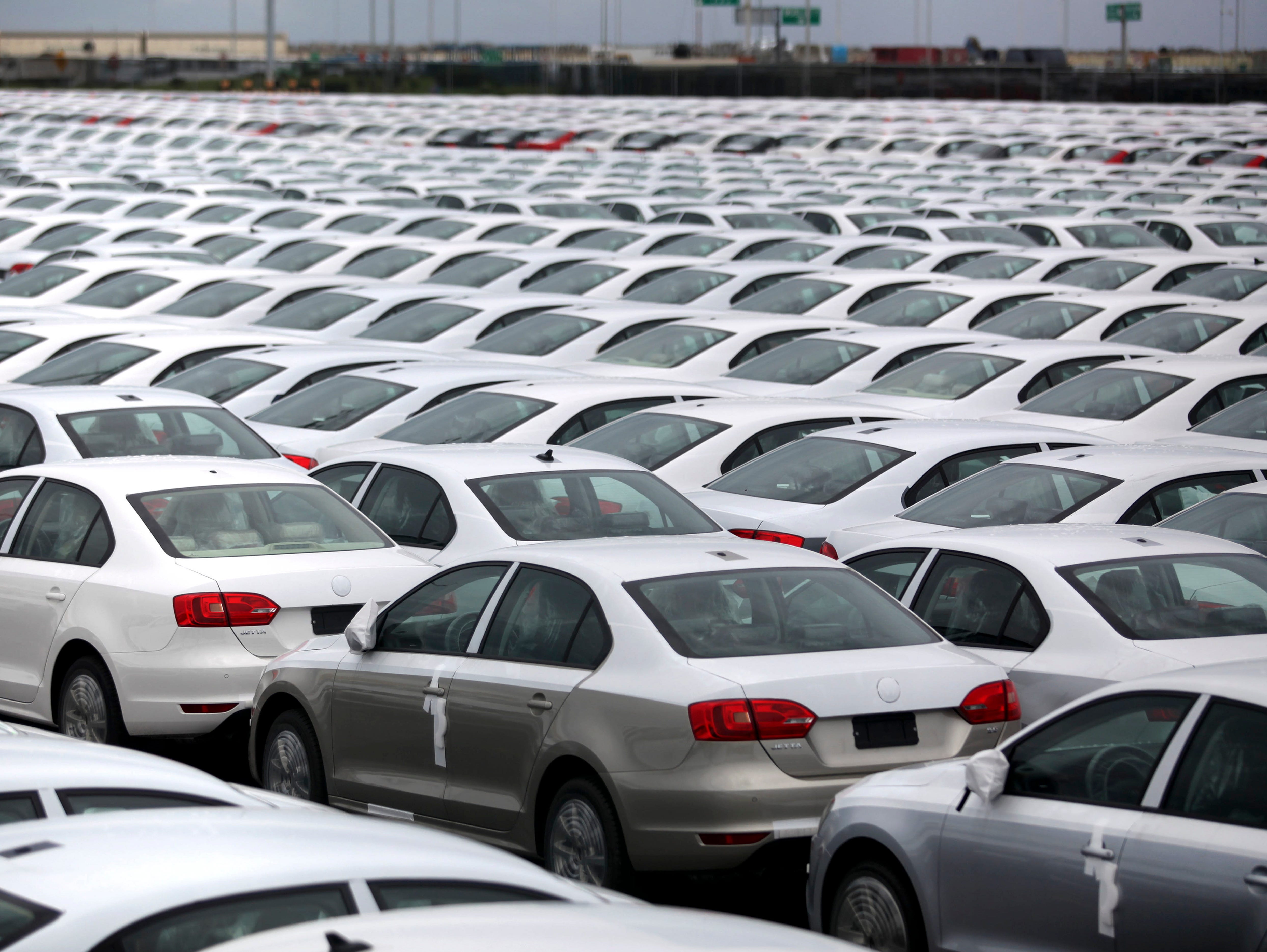 Volkswagen Jettas produced in Mexico for export are parked at the port terminal in the Gulf city of Veracruz, Mexico.