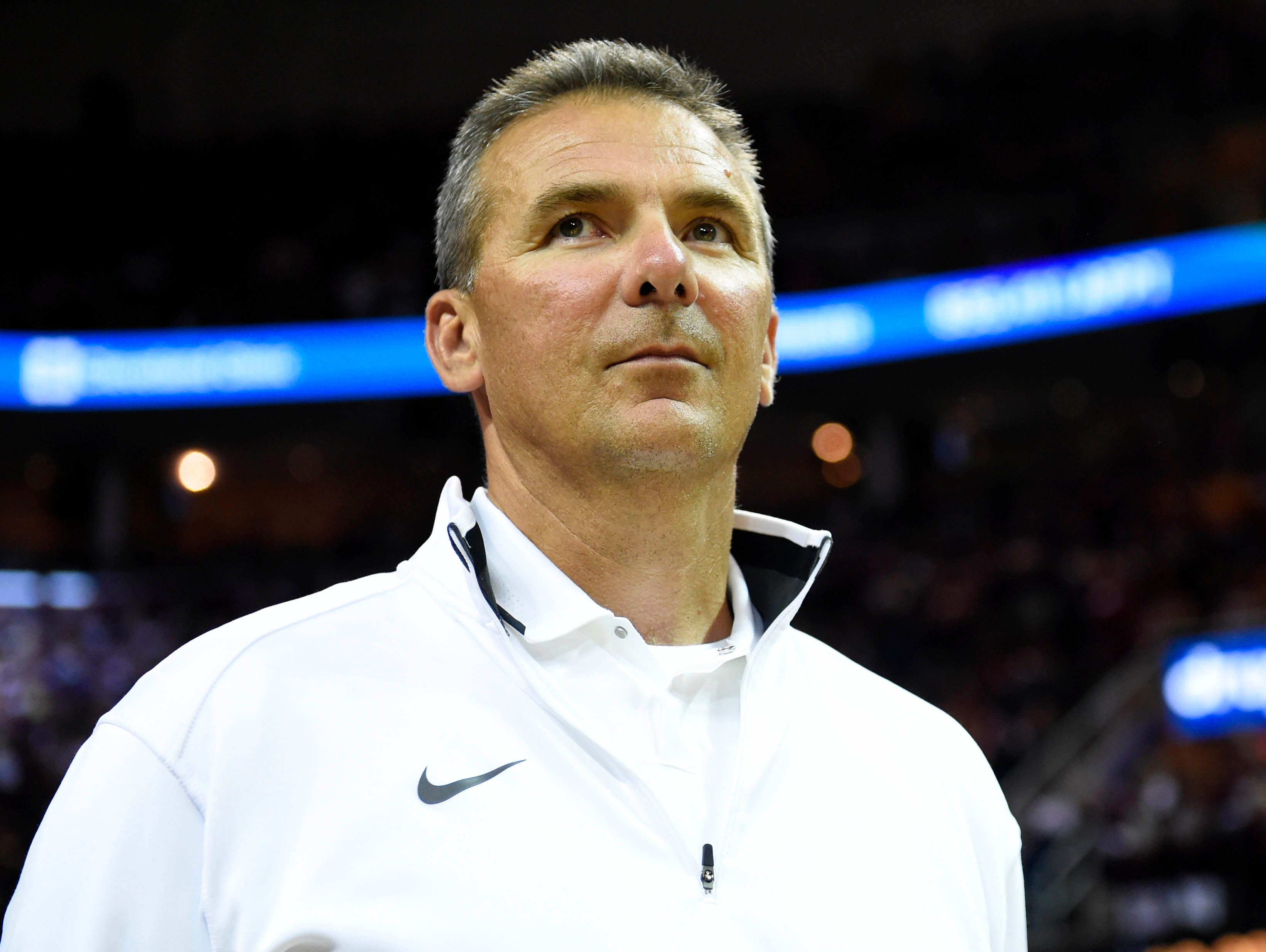 Ohio State Buckeyes football coach Urban Meyer in game three of the NBA Finals between the Golden State Warriors and the Cleveland Cavaliers at Quicken Loans Arena.