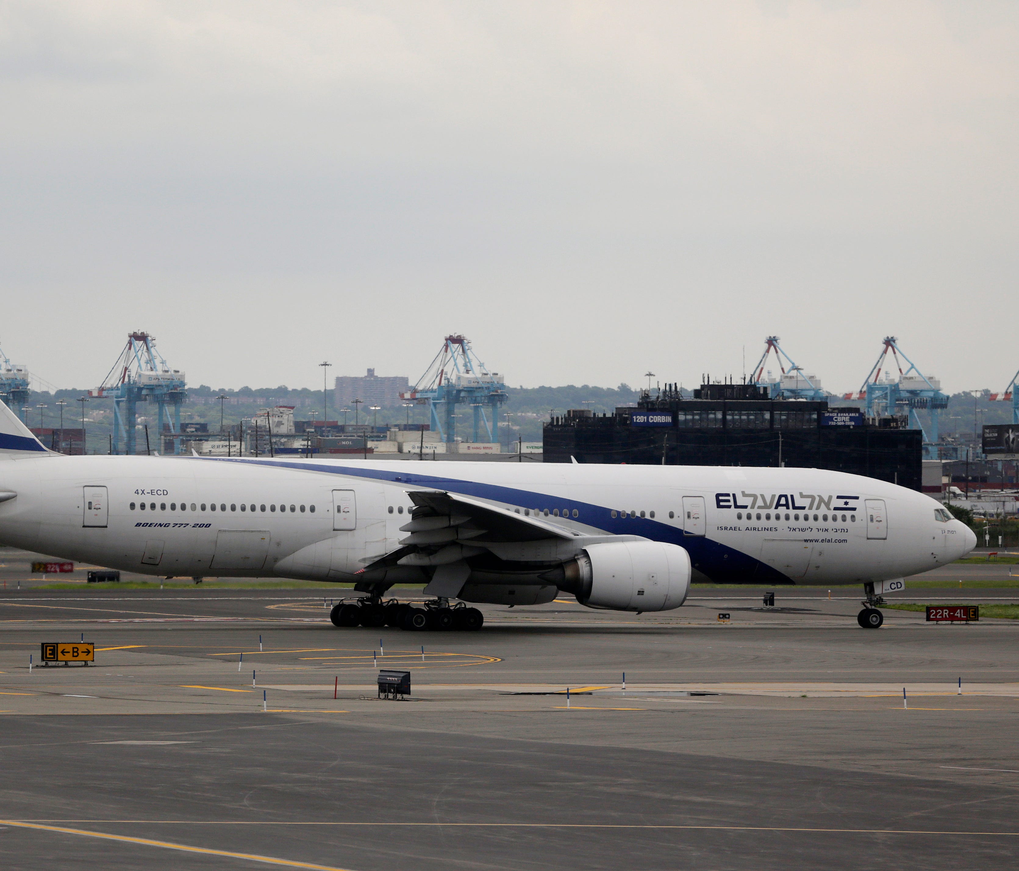 This file photo from July 24, 2014, shows an El Al Airlines Boeing 777 at Newark Liberty ,International Airport.
