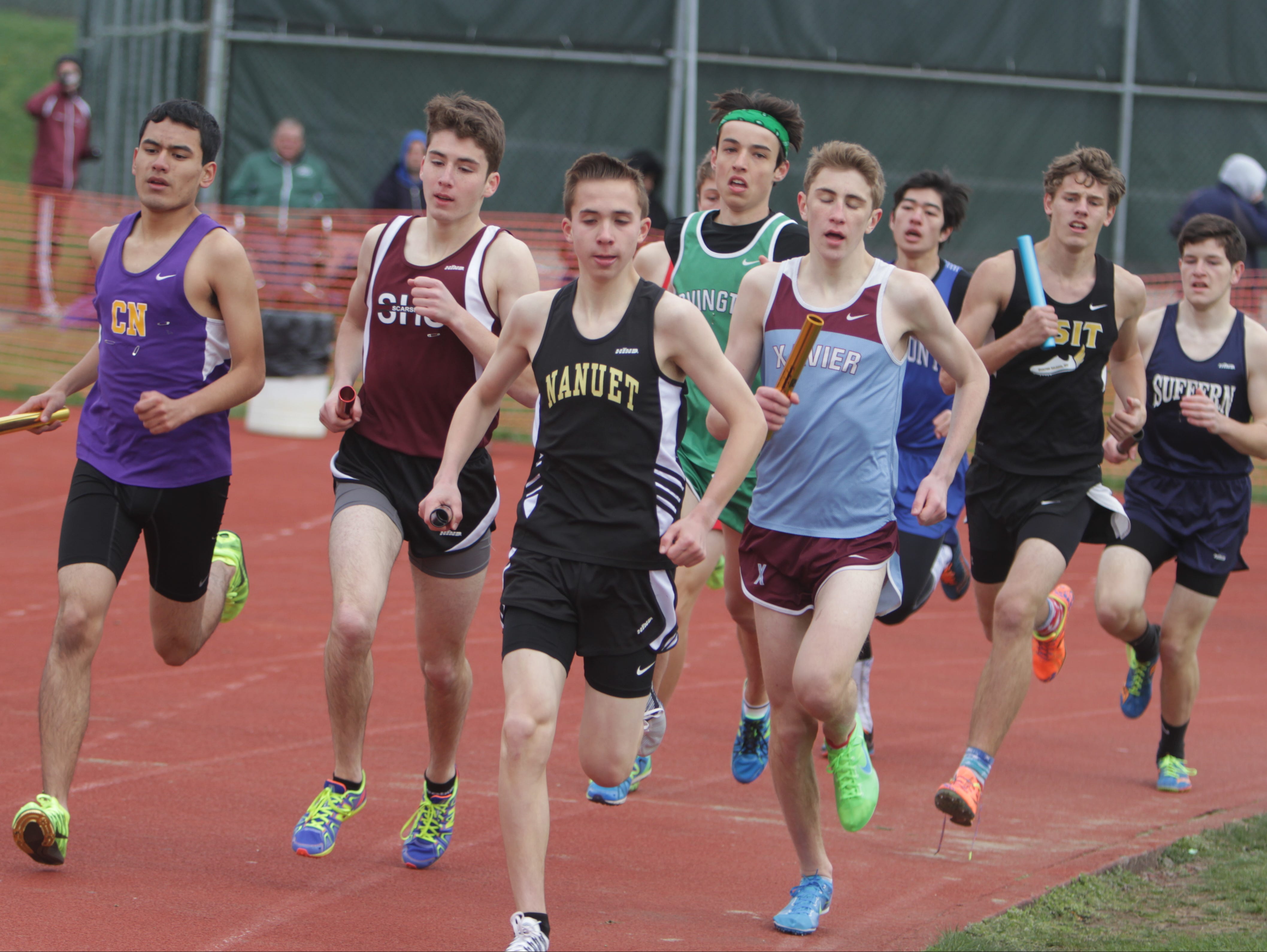 Action during the Nanuet Relays at Nanuet High School on Saturday, April 9th, 2016.