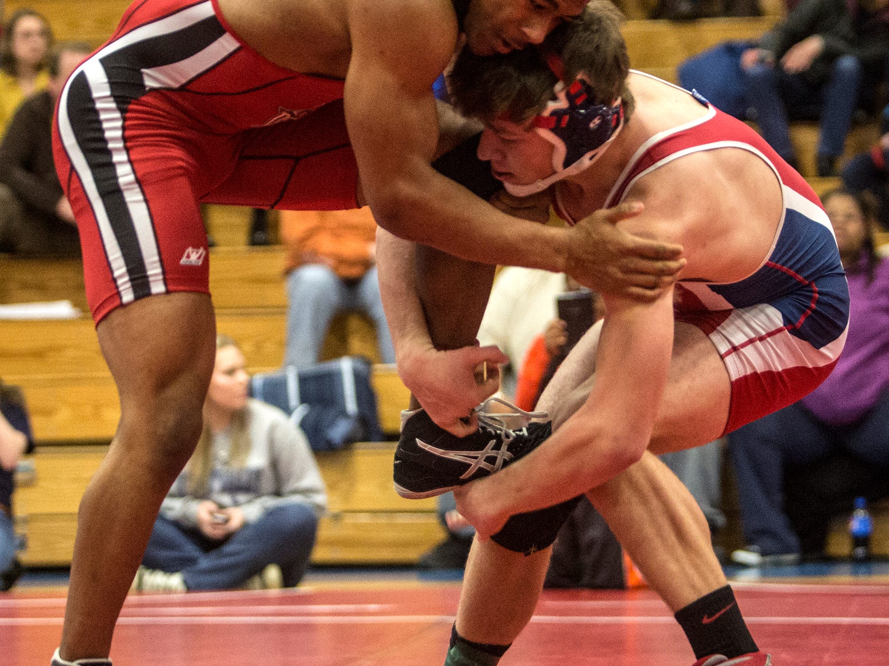Ethan Fout of Licking Valley won a 3-2 decision against Marion-Franklin’s Brandon Fort to win the 160-pound Division II sectional title Saturday on his home mats.