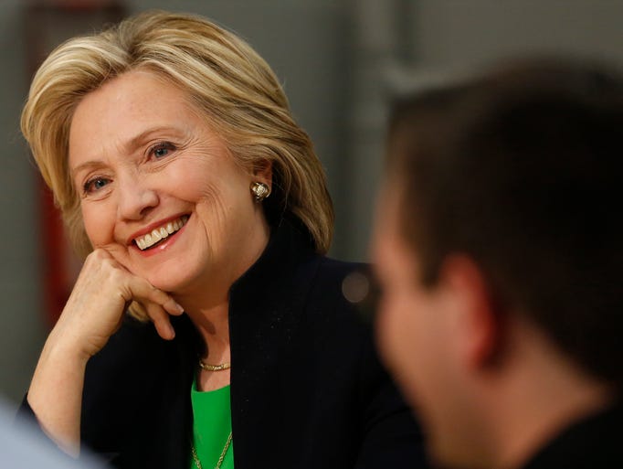 Democratic presidential candidate Hillary Clinton smiles