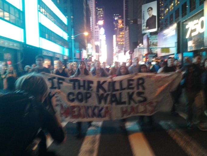 Protesters waking up 7th Ave from Times Square area