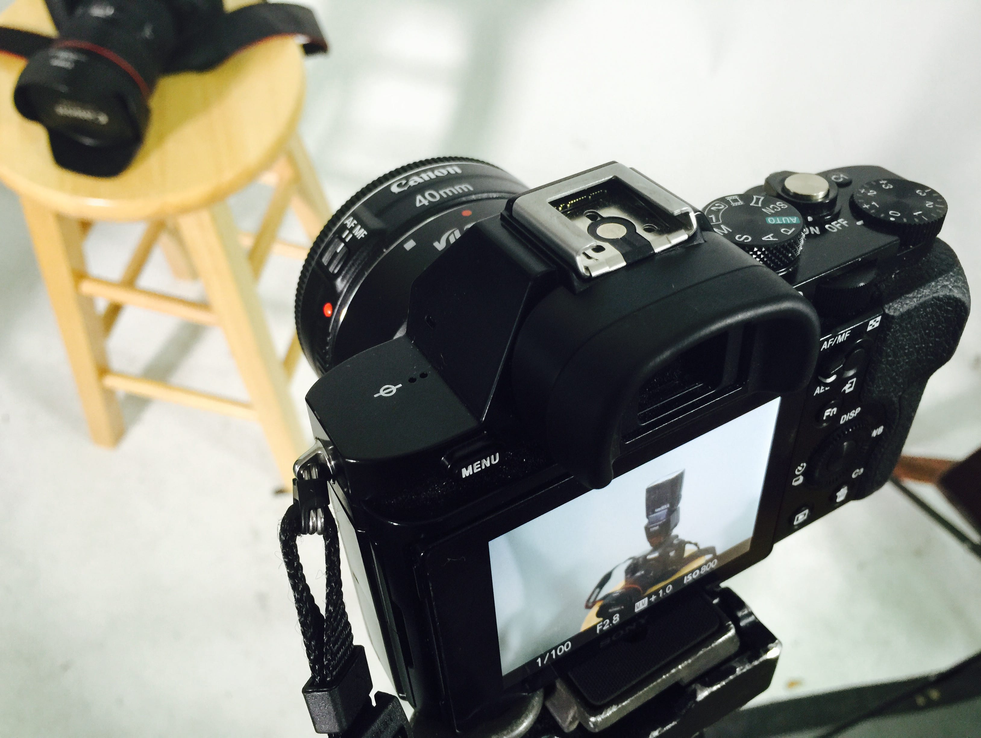An iPhone is shooting a Sony A7S shooting a Canon 5D Mark III
