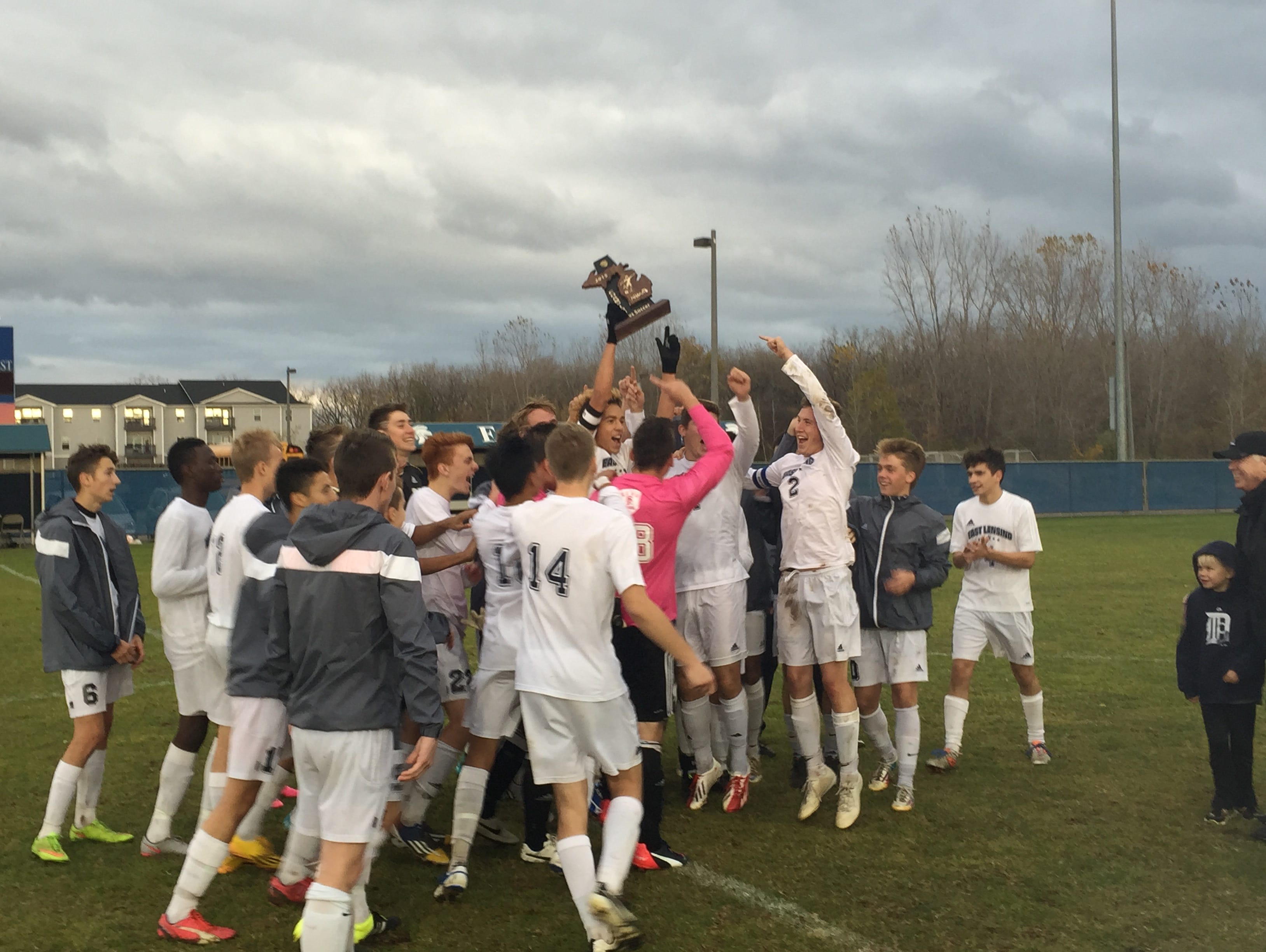 Eat Lansing boys soccer captures its fourth consecutive district title with a 3-2 win over Haslett on Saturday.