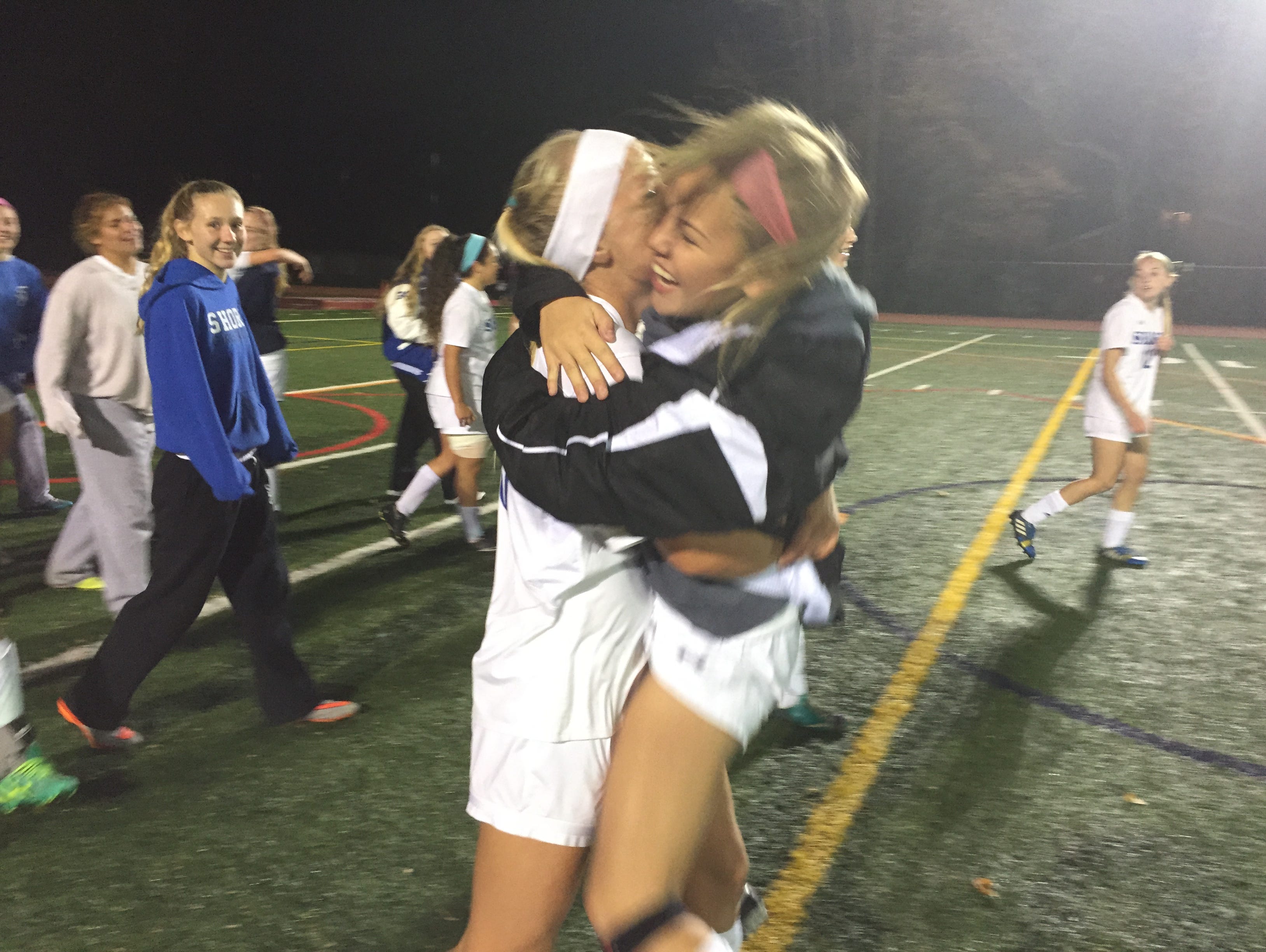 Shore Regional players celebrate their 2-1 win over Haddon Heights.