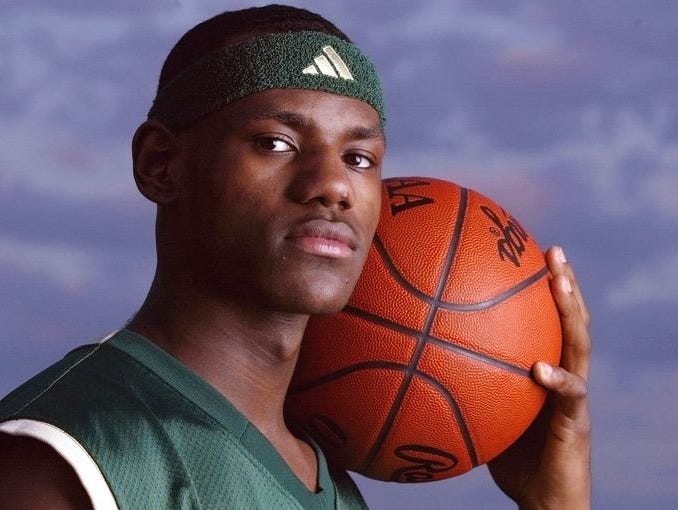 LeBron James' road to NBA stardom seemingly started while he was still in high school. As a standout for St. Vincent-St. Mary's High School in Akron, Ohio, James quickly earned "next big thing" status with sports magazine covers and recognition on the USA TODAY All-USA boys basketball team for three consecutive years.