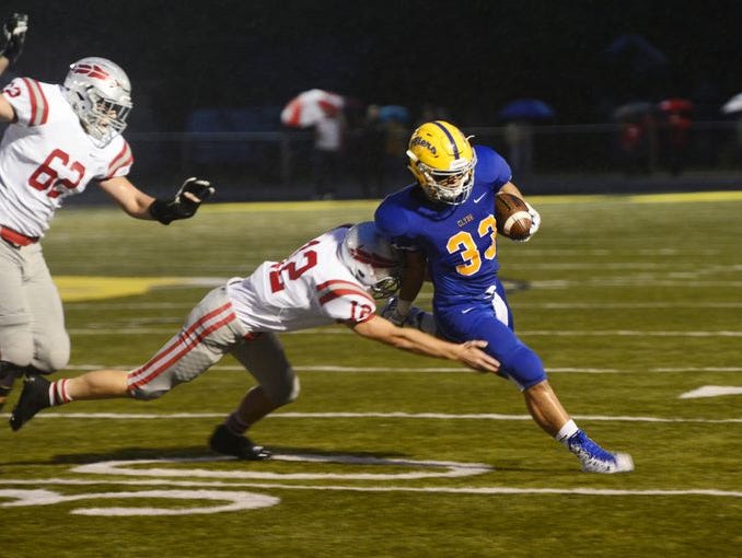 Clyde running back Frank Sewell runs for yardage against Bellevue.