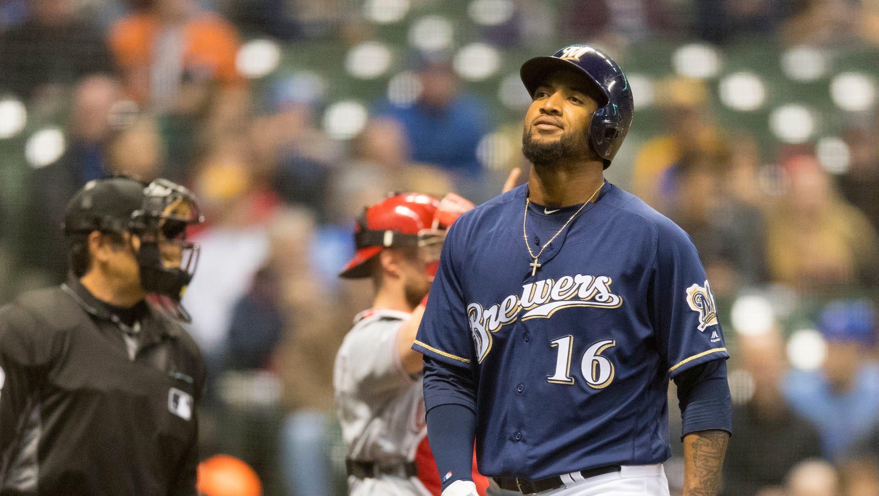 Brewers outfielder Domingo Santana ha experimentado una falta de energía hasta ahora.