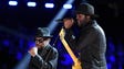 William Bell (L) and Gary Clark Jr. perform a cover
