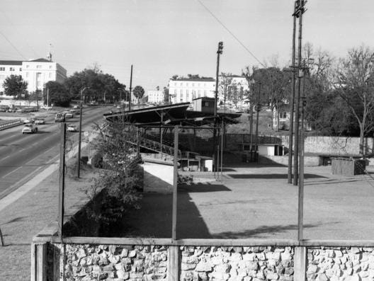 A look at Centennial Field’s baseball stadium from beyond the outfield wall, looking back towards downtown Tallahassee on Dec. 17, 1962.