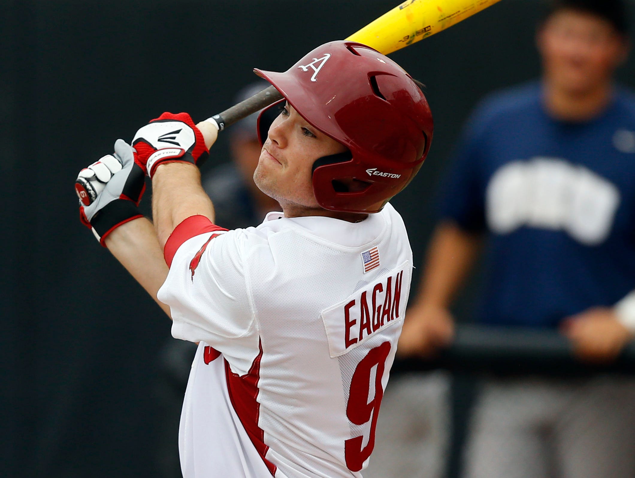 Clark Eagan’s two-run triple in the eighth inning proved the game-winning hit as Arkansas outlasted Oral Roberts.