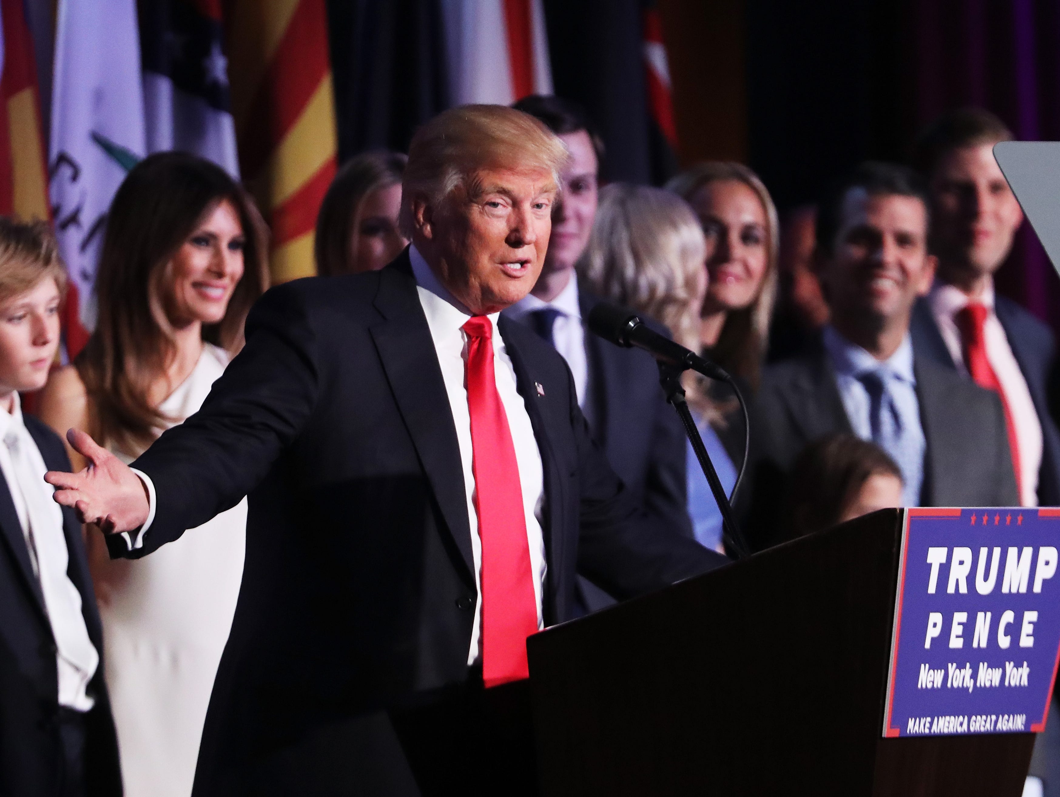 Republican president-elect Donald Trump delivers his acceptance speech.