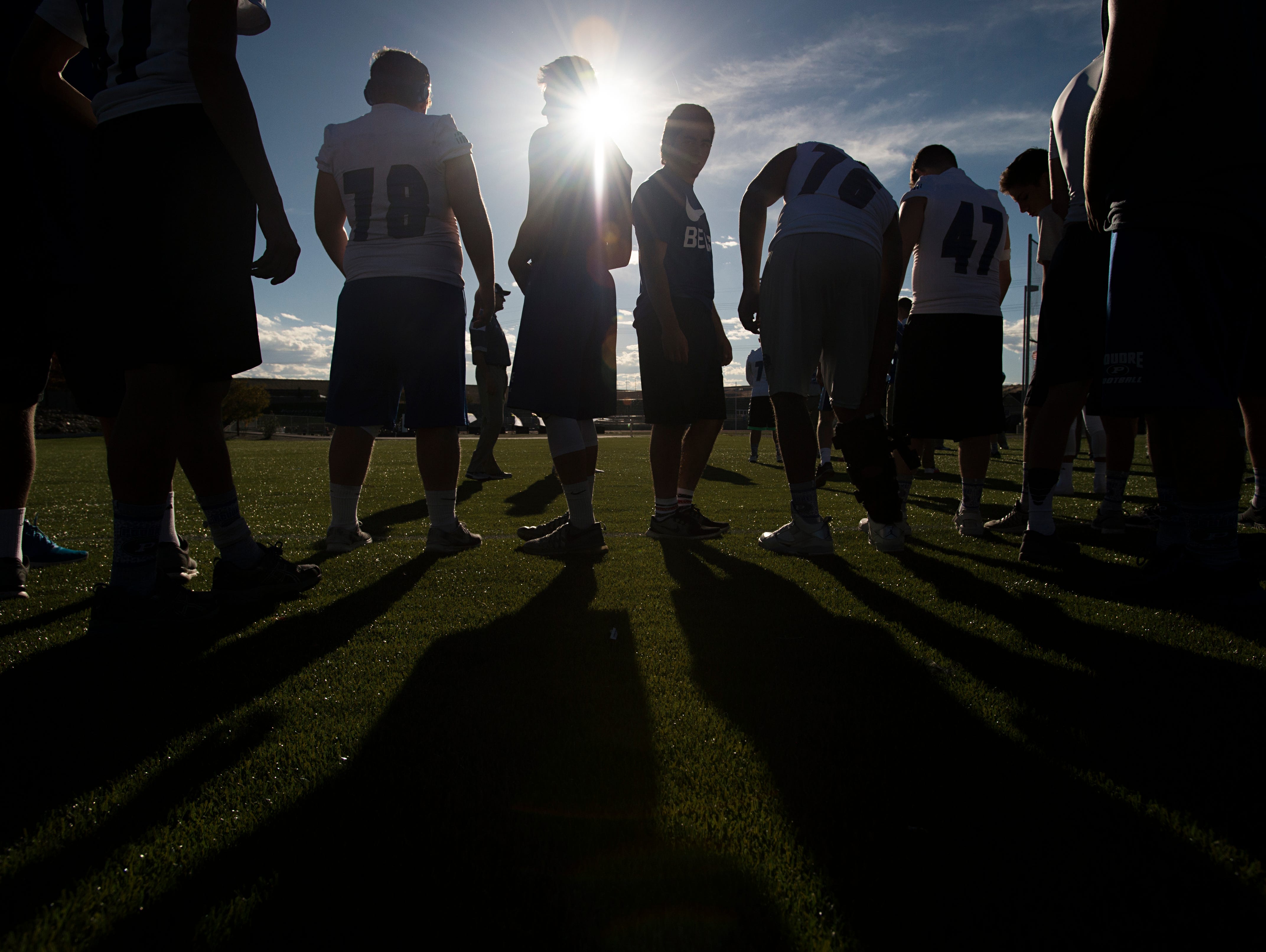 4:27 p.m. - Poudre High School football players line up in formation to run through a few plays at EchoPark Stadium Thursday, October 13, 2016.