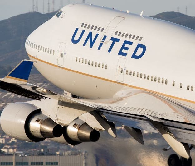 A United Airlines Boeing 747 takes off for Hong Kong from San Francisco International Airport on Oct. 23, 2016.