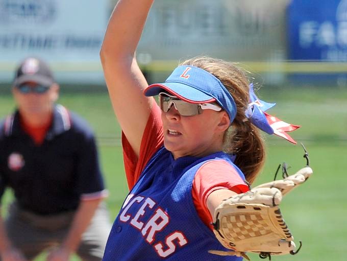 Lakewood sophomore Courtney Vierstra pitches against Granville in the Division II state softball championship. The Blue Aces defeated the Panthers 2-1.