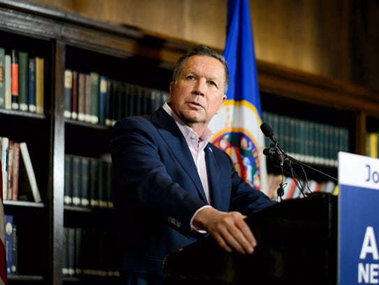 Ohio Gov. John Kasich speaks at a news conference in
