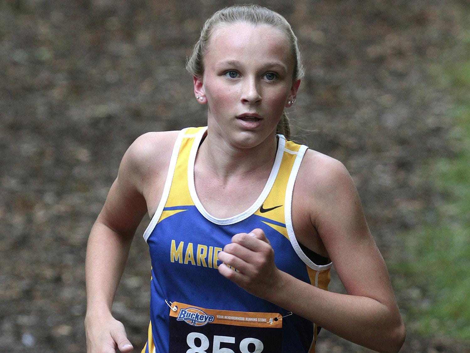 Mariemont’s Marin Valentine sails toward a first place finish with a time of 20:16.6 at the Mason Invitational.