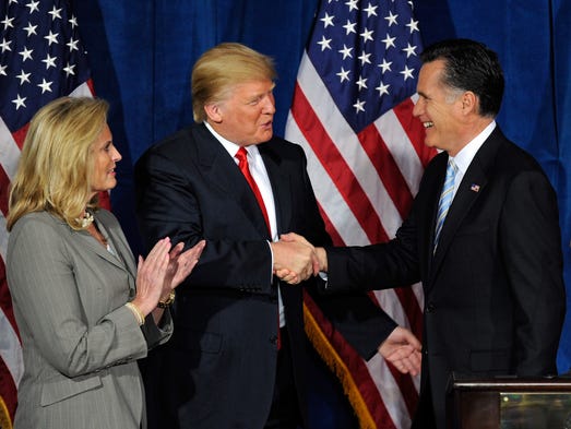 Ann Romney looks on as Donald Trump and Republican
