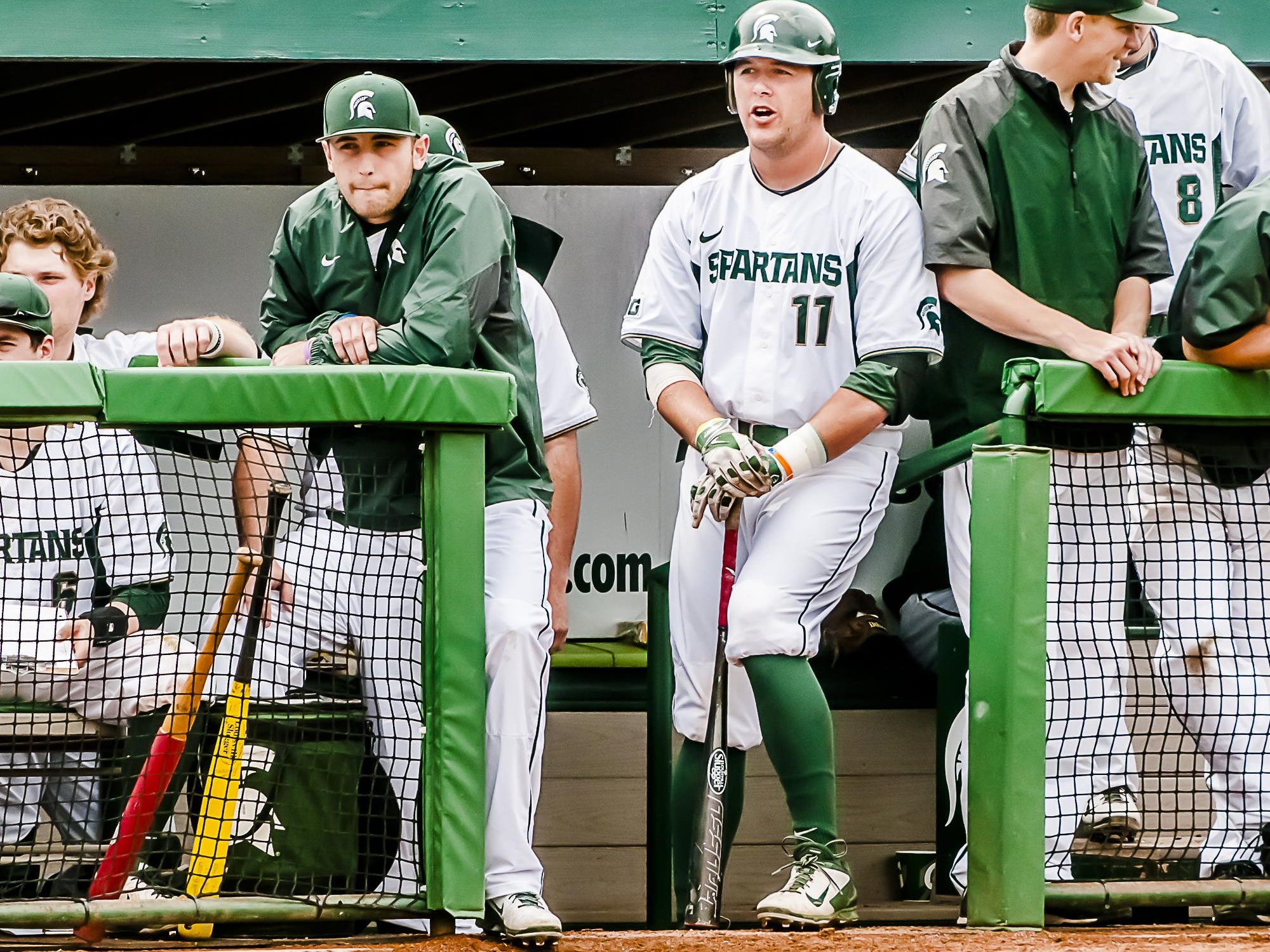 Blaise Salter (11) hit a career low .268 for MSU during his senior season this spring. A third-team All-America pick as a junior, Salter finished his career with a .308 batting average, 19 homers, 139 RBIs and a school record 55 doubles.
