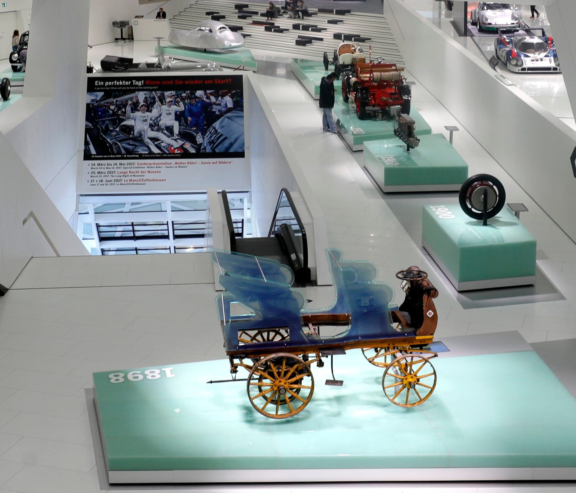 A view inside of sports cars museum Porsche in Stuttgart, Germany