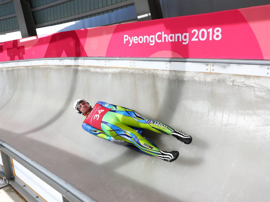 Slovenia luge competitor Sirse Tilen makes a run during a luge training session in advance of the Pyeongchang 2018 Olympic Winter Games at Olympic Sliding Centre in Pyeongchang, South Korea.