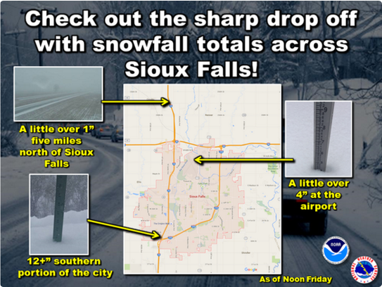 Snowfall totals in Sioux Falls.