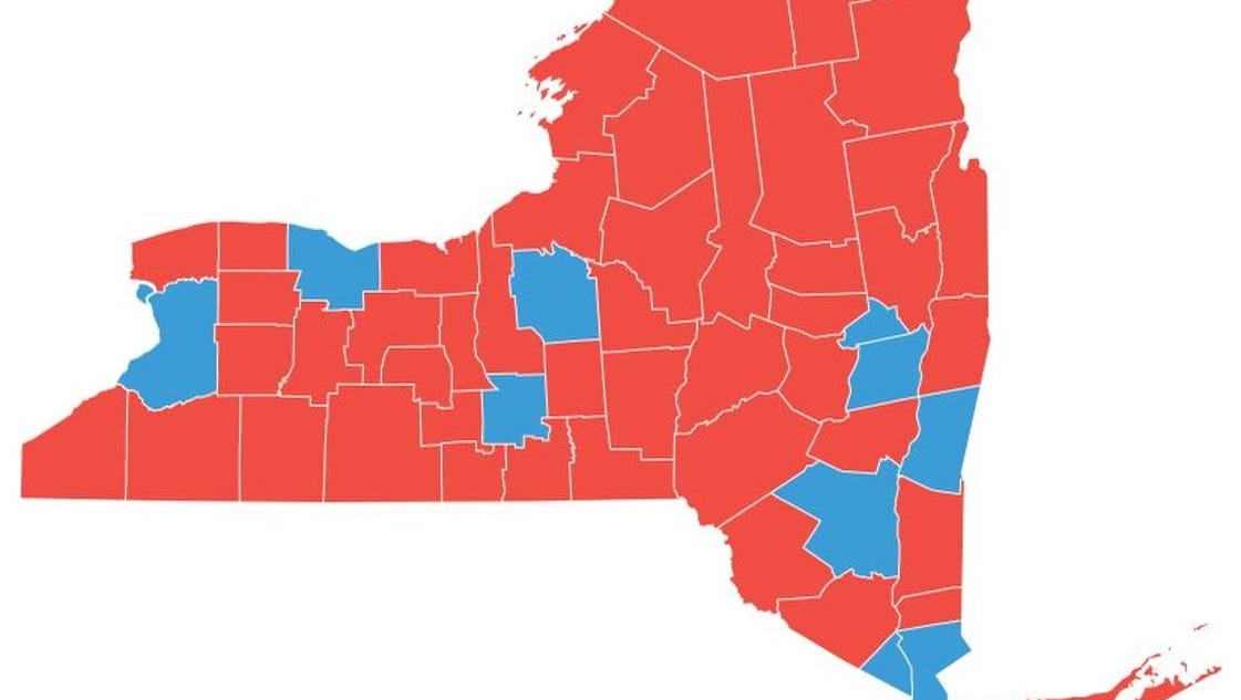 UPSTATE SEES RED Most NY counties voted for change