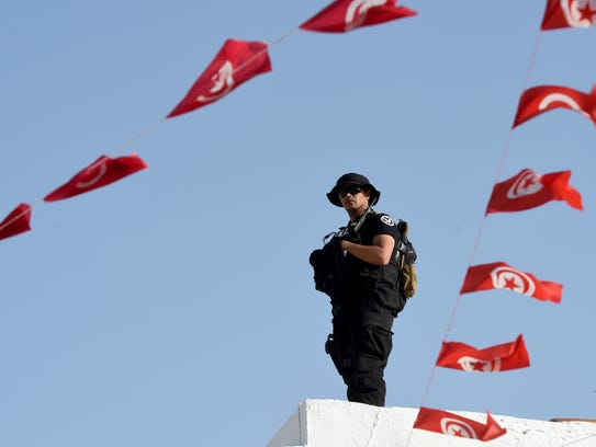A member of the Tunisian special forces stands guard
