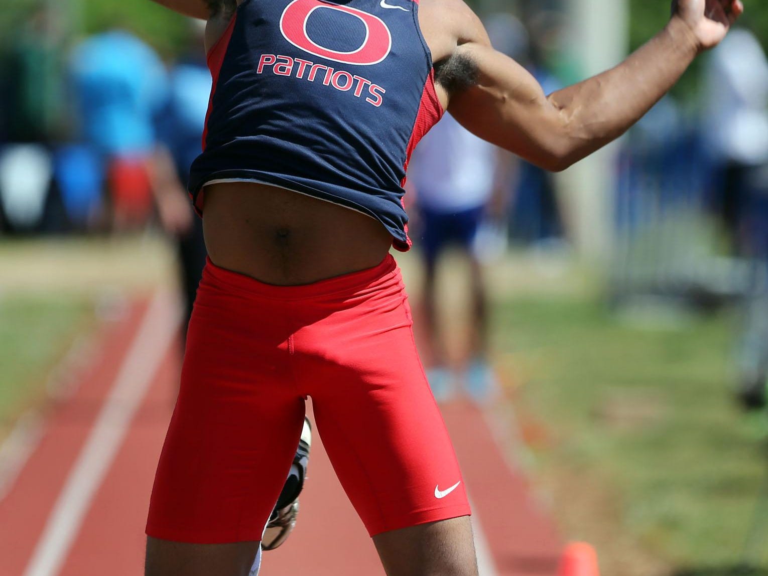 Oakland's Tyler Black competes in the triple jump during the TSSAA Spring Fling Friday, May 22, 2015, in Murfreesboro.