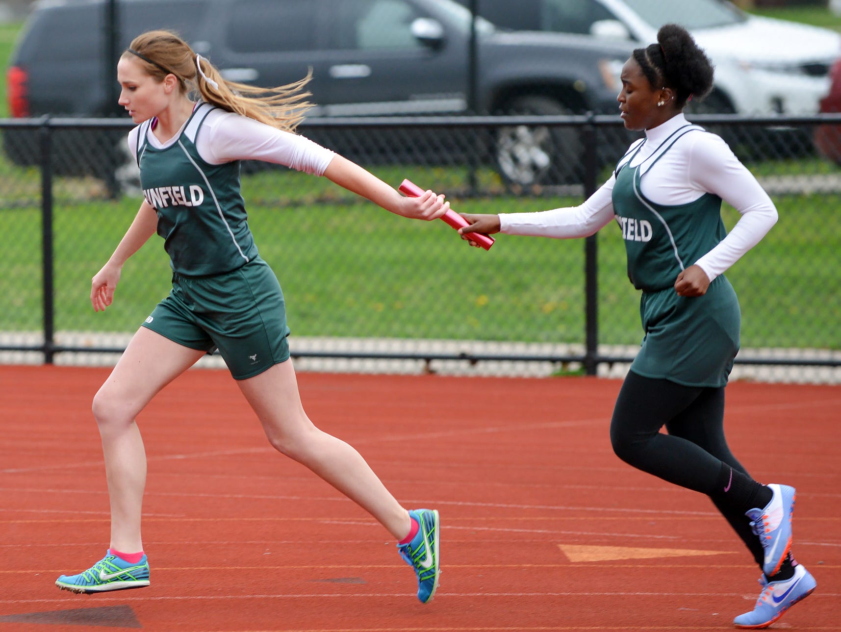 Pennfield participates in the 800 meter relay during Friday's 2016 All City Track Meet.