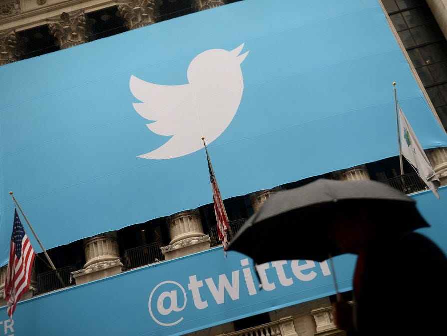 This November 7, 2013 file photo shows the logo of Twitter  on the front of the New York Stock Exchange (NYSE) in New York.