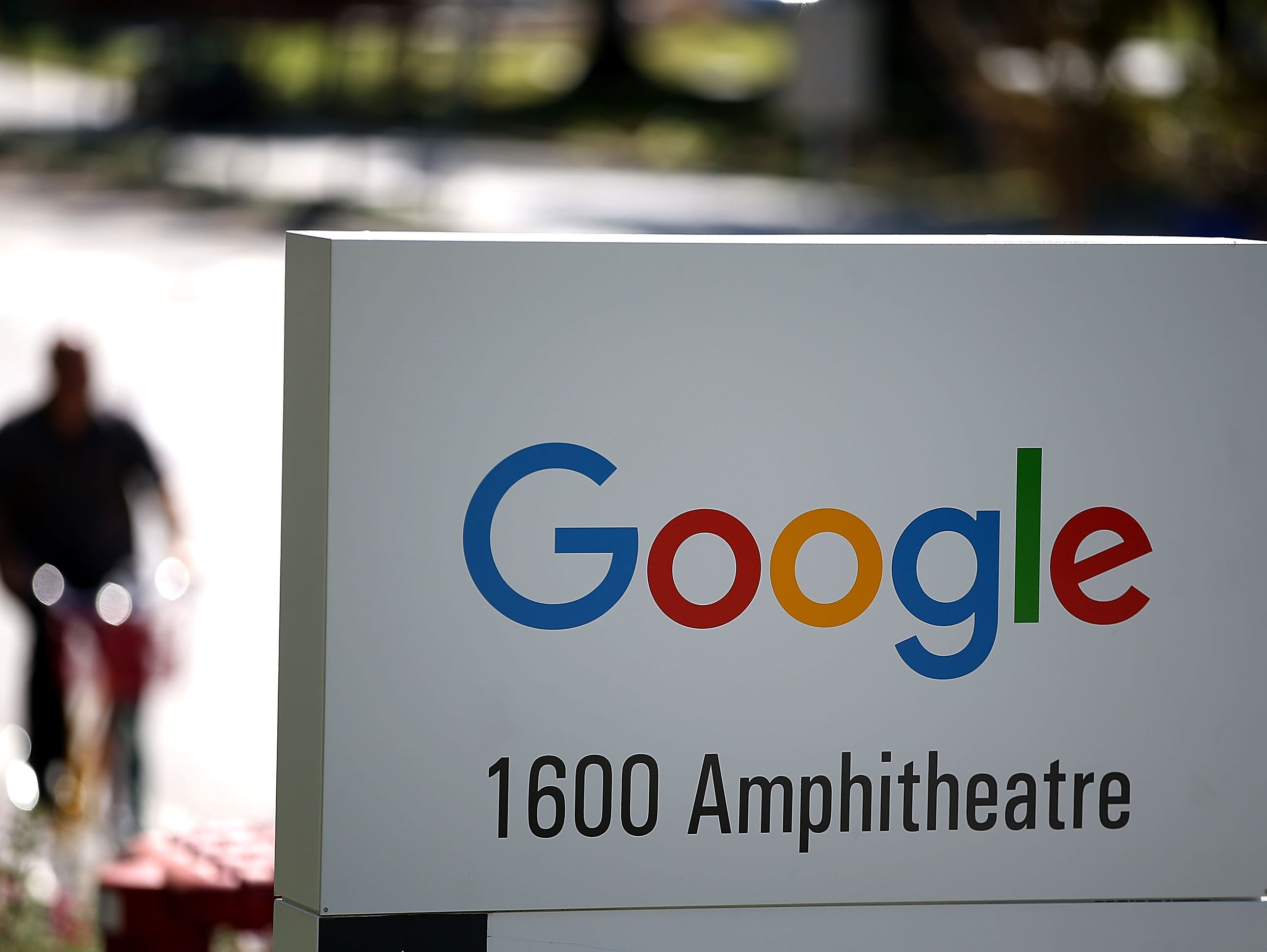 The new Google logo is displayed on a sign outside of the Google headquarters on September 2, 2015 in Mountain View, California.
