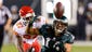 Philadelphia Eagles wide receiver Riley Cooper (14) is unable to make the catch as Kansas City Chiefs cornerback Sean Smith (27) covers during the first quarter at Lincoln Financial Field.