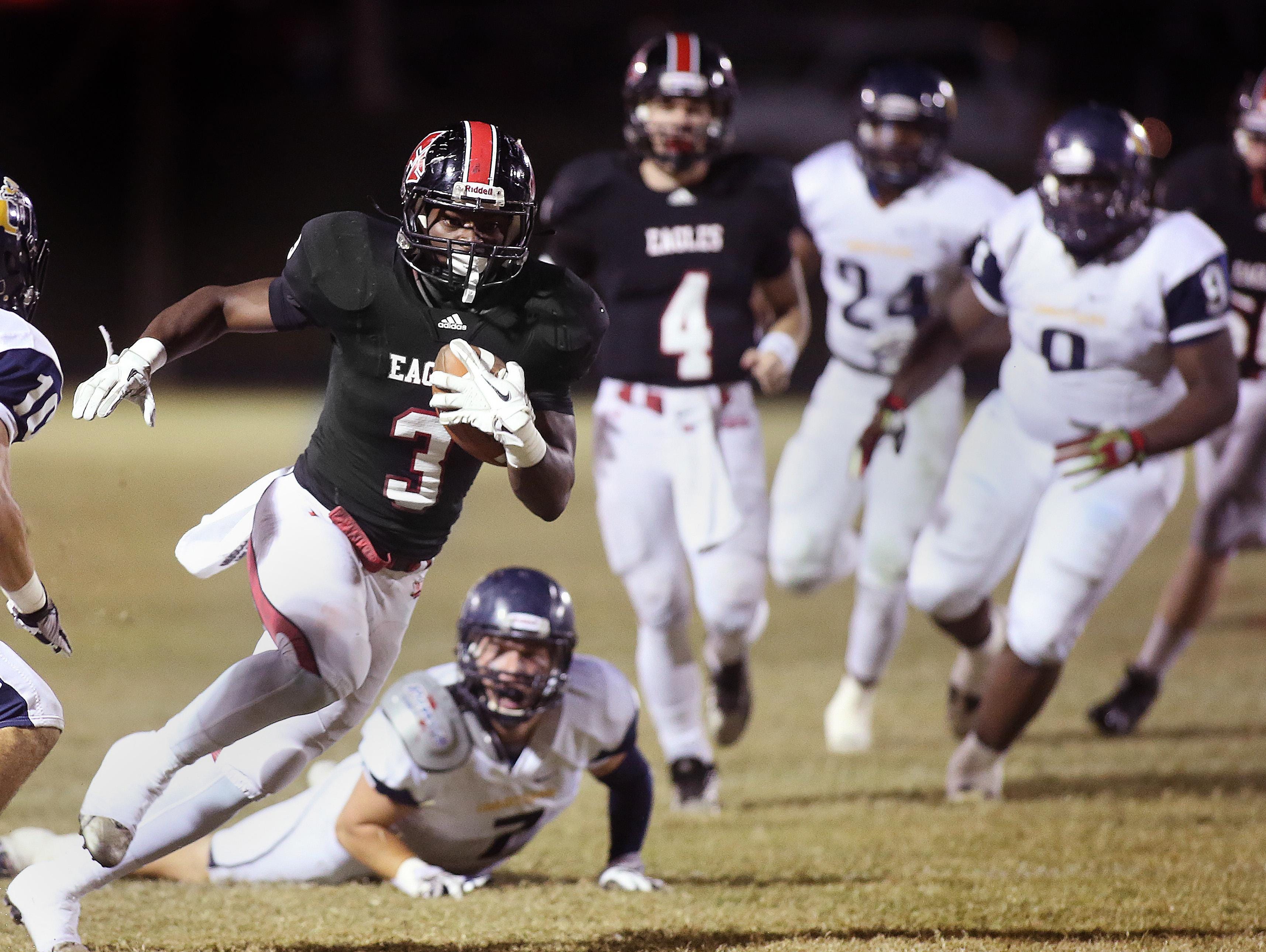 NFC running back Jonathan Vickers races for a touchdown in the opening moments of the first quarter during a playoff game against University Christian two years ago.