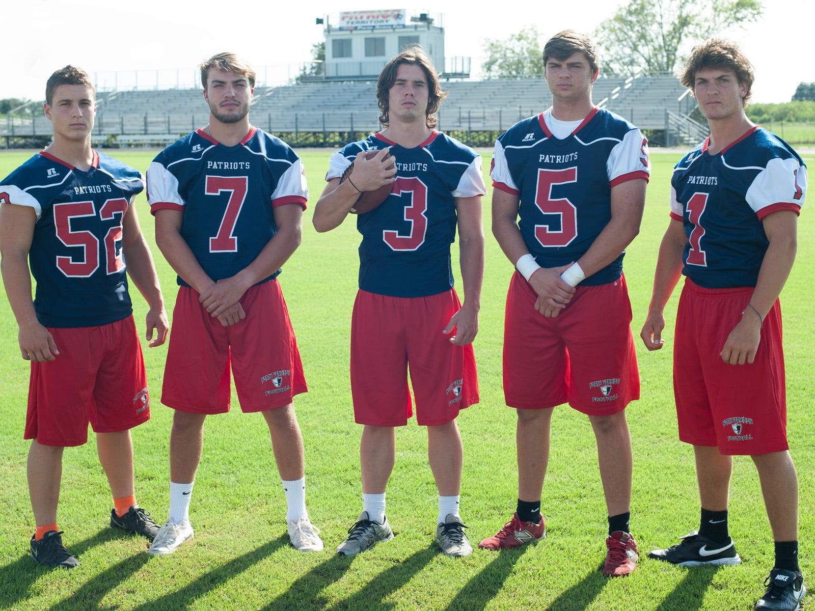 Photo courtesy Beverly VincentNorth Vermilion offensive standouts Charlie Gallusser (52), Dylan Dent (7), Dade Dieterich (3), Alan Rowell (5) and Connor Dupuy (1) prepare for a competitive season in District 8-3A.