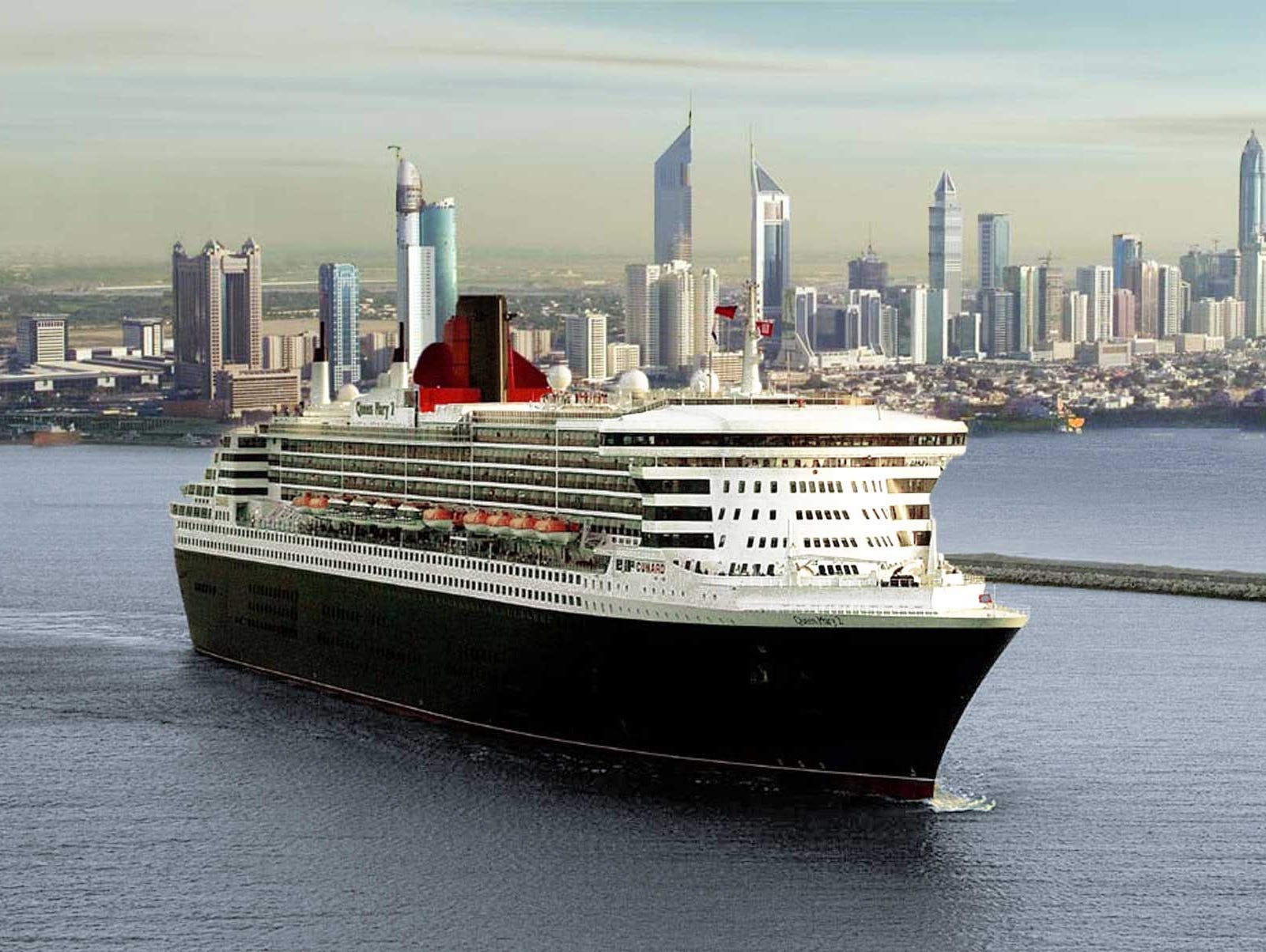 8. Queen Mary 2, built by Cunard Line in 2004, weighs 148,528 GT and carries 2,592 passengers at double occupancy.